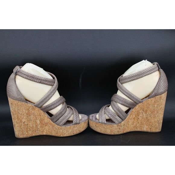 TORY BURCH Jeanine OPEN TOE STRAPPY SANDALS PLATFORM CORK SNAKE SIZE 9 - Picture 13 of 13
